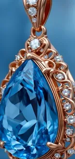 Elegant blue gemstone encrusted pendant with gold details.