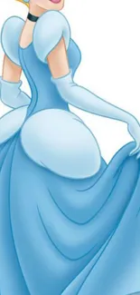 Cartoon character in a classic blue gown with elegant style.