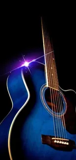 Elegant blue guitar with a dark background, perfect for music lovers.