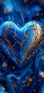 Blue heart with elegant gold accents on a blue backdrop.