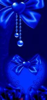 Elegant blue wallpaper with heart and bows.