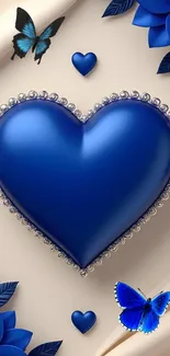 Stunning blue heart design with butterflies and floral elements.