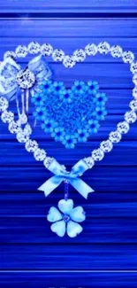 Elegant blue heart design with floral accents on a mobile wallpaper.