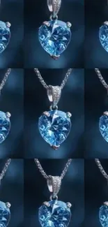 Elegant blue heart-shaped pendant necklace on dark background.