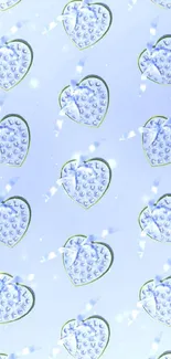 Elegant blue heart pattern wallpaper with soft hues.