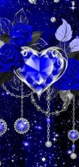 Elegant blue heart and rose mobile wallpaper design.