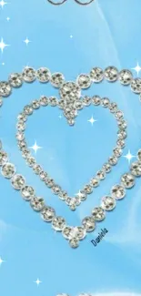 Elegant blue wallpaper with sparkling heart design.