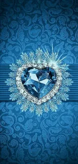 Blue heart gemstone and floral pattern wallpaper.