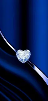 Blue wallpaper with heart and metallic design.