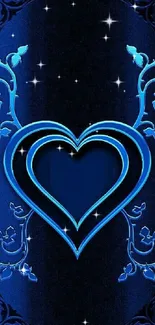 Elegant dark blue heart wallpaper with floral design