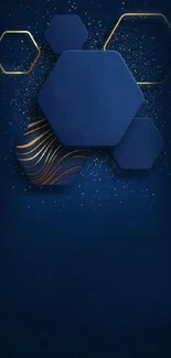 Dark blue hexagonal mobile wallpaper with gold accents.