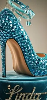 Luxury blue high heel with crystals