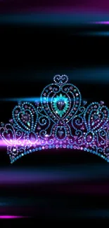 Elegant blue jeweled tiara on black background.