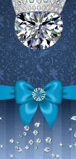 Elegant blue wallpaper with jewel and diamond crown.