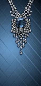 Elegant blue jewel necklace wallpaper with luxury design.