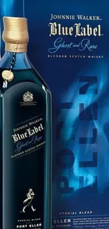 Johnnie Walker Blue Label whiskey bottle with blue themed packaging.