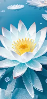 Mobile wallpaper with a serene blue lotus flower design.