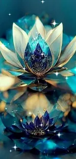 Elegant blue lotus on teal background.