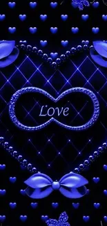 Elegant blue heart with bows and love theme on mobile wallpaper.