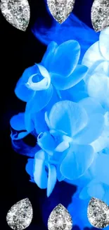 Beautiful blue orchids with diamond accents in stunning wallpaper design.