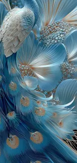 Elegant blue peacock with intricate feather design.