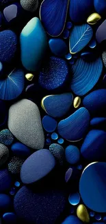 Elegant blue pebbles with gold accents for mobile wallpaper.