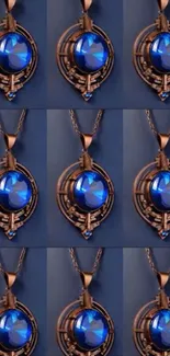 Pattern of elegant blue pendant necklaces on a mobile wallpaper.
