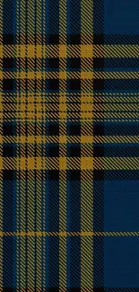 Elegant blue and yellow plaid pattern mobile wallpaper.