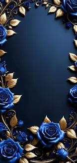 Elegant frame with blue roses and gold accents.