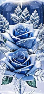 Elegant blue frost rose wallpaper with intricate icy details.