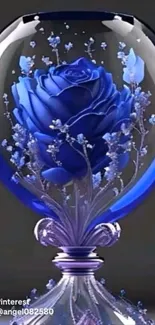 Blue rose encased in a glass dome.