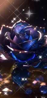 Elegant blue rose with sparkling light on a dark background wallpaper.