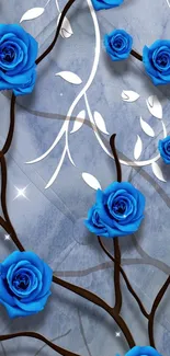 Mobile wallpaper with vibrant blue roses on a subtle gray background.