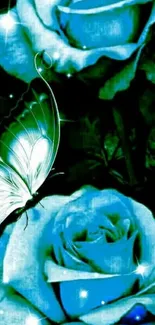 Blue butterfly and roses mobile wallpaper, elegant and serene.