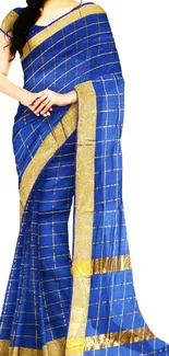 Blue and gold saree design mobile wallpaper.