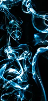 Intricate blue smoke swirling on a black background.