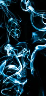 Elegant swirling blue smoke against black background wallpaper.