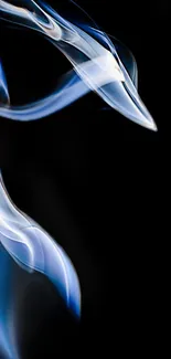 Elegant blue smoke swirls on black background wallpaper.