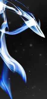 Elegant blue smoke swirls on a black background for mobile wallpaper.