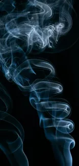 Elegant swirling blue smoke against a black background for mobile wallpaper.