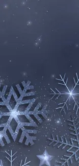 Dark blue snowflake wallpaper with icy crystal designs.