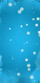 Blue wallpaper with white snowflakes and winter theme.