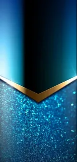 Elegant blue glitter mobile wallpaper with gold accents.