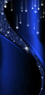 Elegant dark blue wallpaper with stars and abstract sparkle.