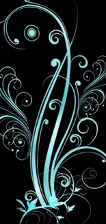 Elegant blue swirl design on a dark background wallpaper for mobile devices.