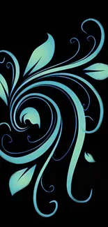 Abstract blue swirl design on dark background wallpaper.