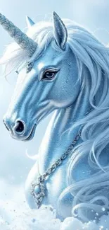 Elegant blue unicorn fantasy art for mobile wallpaper.
