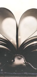 Open book with pages forming a heart, romantic mobile wallpaper.