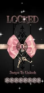 Elegant black wallpaper with pink bow and key design