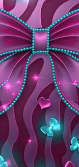 Elegant pink bow with turquoise details wallpaper.